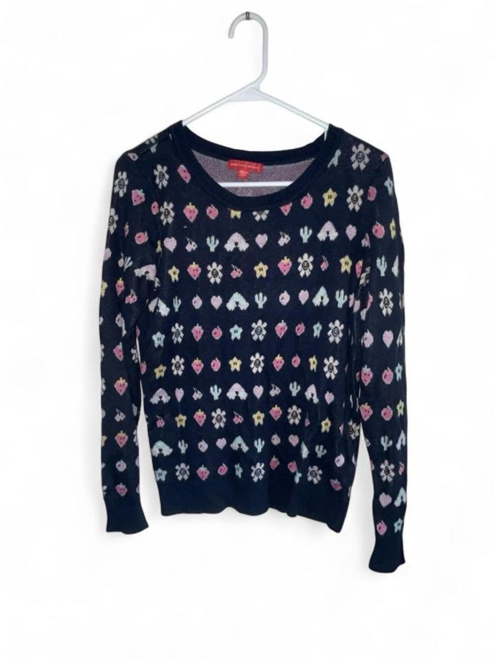 Saks Fifth Avenue Navy Crewneck Sweater with Multicolor Motif